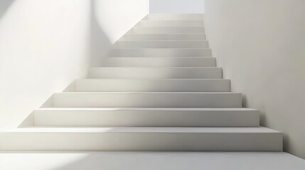 Minimalist white staircase in a corner illuminated by soft lighting.