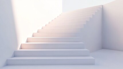 Obraz premium Minimalist white staircase in a corner illuminated by soft lighting.