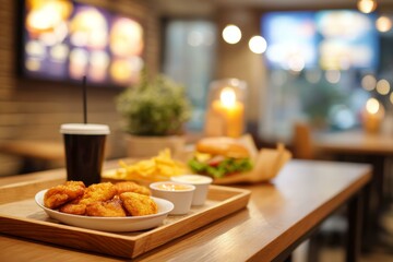 Fast Food Restaurant Table with Meal Tray