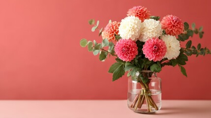 Colorful Dahlia Bouquet in a Glass Vase