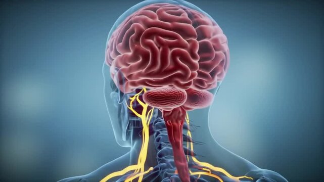 Anatomical animation of the human brainstem highlighting the pons in 3D