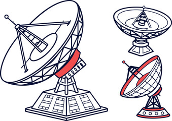 Vintage satellite dish icon illustration with antenna for global communication design