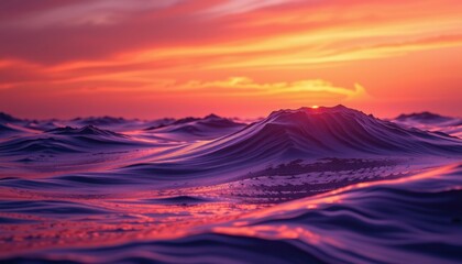 Sunset inspired abstract wave texture from orange to violet, low relief embossing and subtle metallic shimmer, rendered in 8K UHD, no visual clutter or symbols