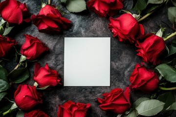 Red roses frame blank card