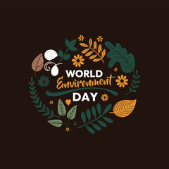 Happy world environment day green branch and leaves roll around  vector design concept