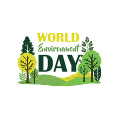 Happy world environment day green branch and leaves roll around  vector design concept