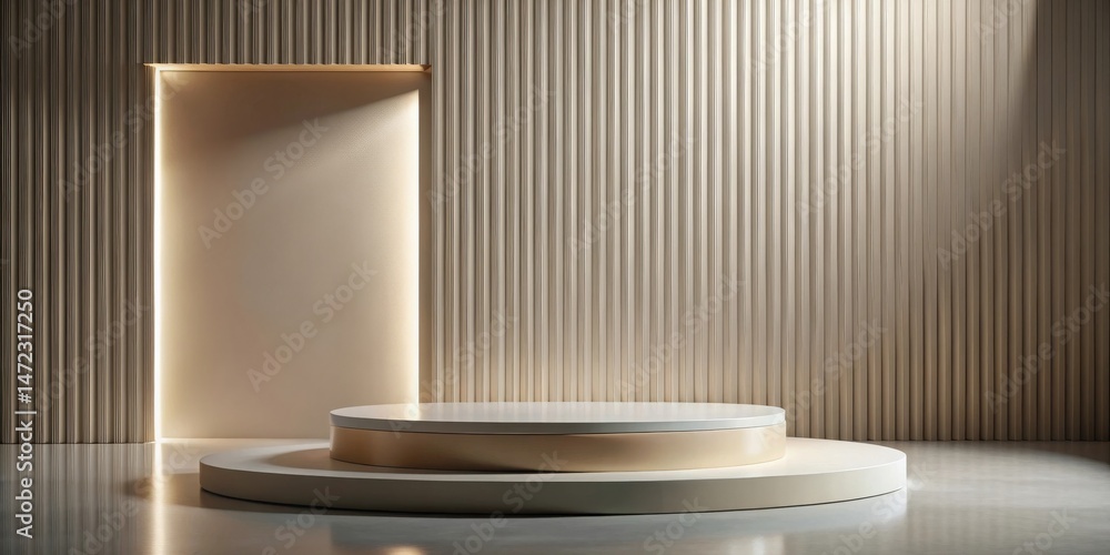 Poster elegant neutral backdrop with illuminated display platform and recessed panel
