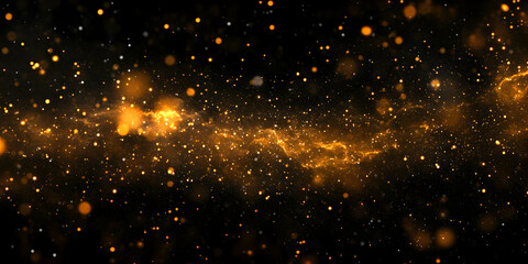 Fototapeta premium Golden Dust Particles Floating in a Dark Cosmic Background