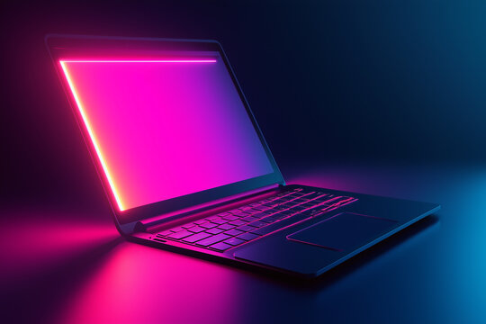 Dark Background Pink Purple Neon Glowing Computer Screen
