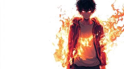 Fiery anime character engulfed in flames