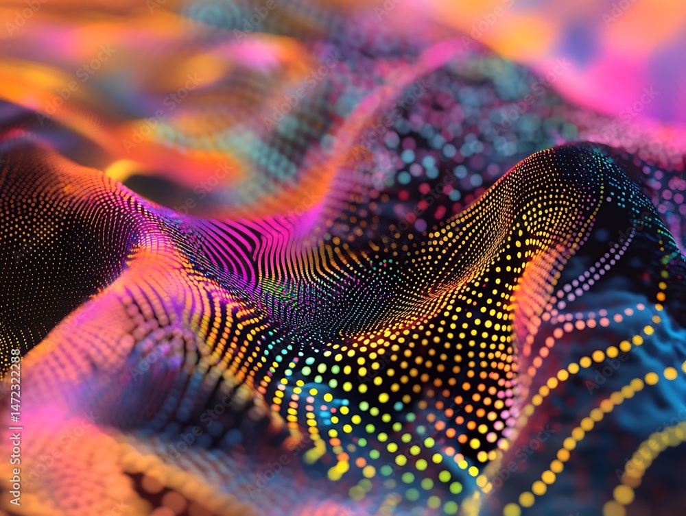 Poster dynamic colorful dot grid landscape for abstract science and technology concept