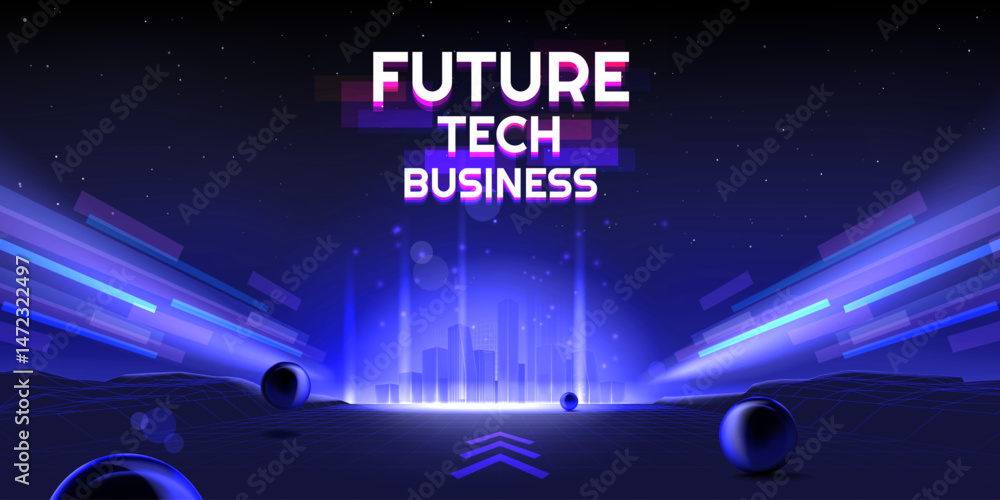 Poster digital technology. future tech business background, light line earth innovation in science. metaver