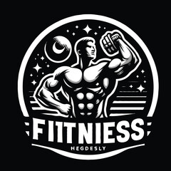 fitness and bodybuilder logo illustration black