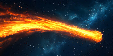 Obraz premium Fiery Comet Blazing Across Space with Stars and Cosmic Background