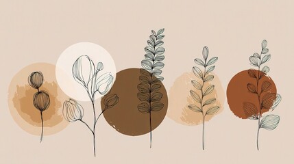 Naklejka premium Boho Minimalist Line Art Print with Organic Shapes and Earth Tones