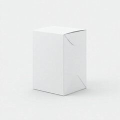 Minimalist white cardboard box standing upright on a plain light background.