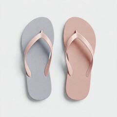 A pair of minimalist flip-flops, one gray and one pink, placed side by side on a plain background.