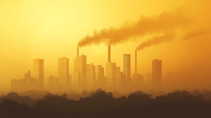 Fototapeta premium Smog cityscape at golden hour