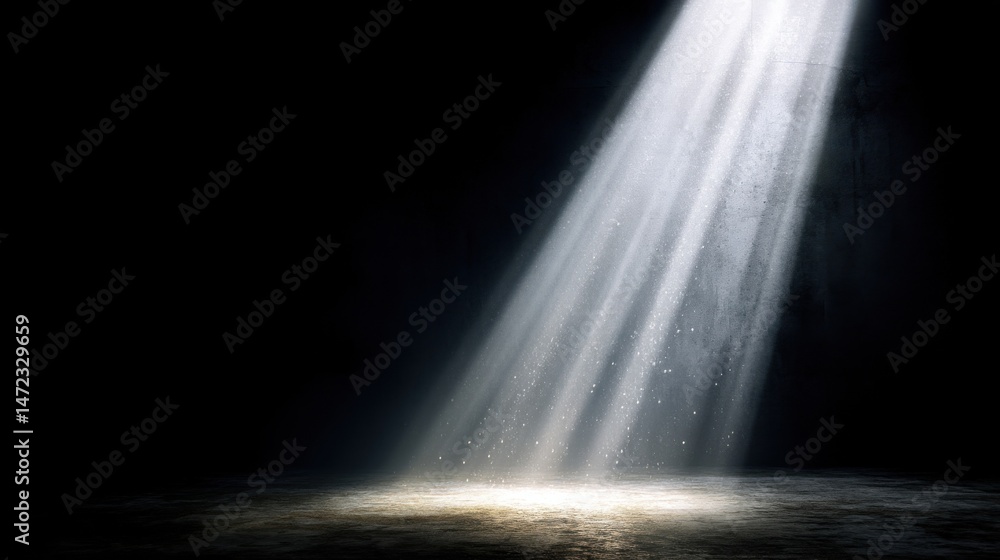 Fototapete a single, dramatic spotlight illuminates a dark, textured floor, creating a mystical and atmospheric