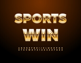 Vector Premium logo Sport Win. Exclusive Chic Golden Font. Trendy Luxury Alphabet Letters and Numbers set.