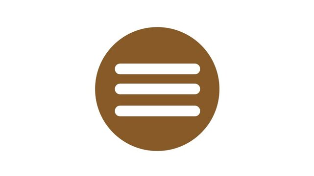 Animated menu icon in a brown circle, typically used in mobile and web interfaces to represent expandable navigation menus or options.