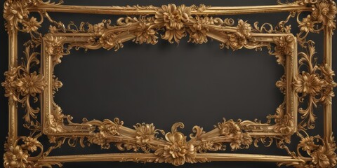 Intricate gold scroll frame with floral accents  Classic vintage design , background texture, pattern, scroll