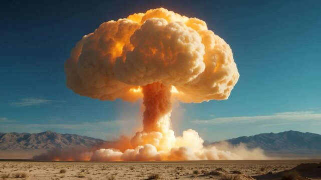 Terrible explosion of a bomb producing a mushroom cloud.