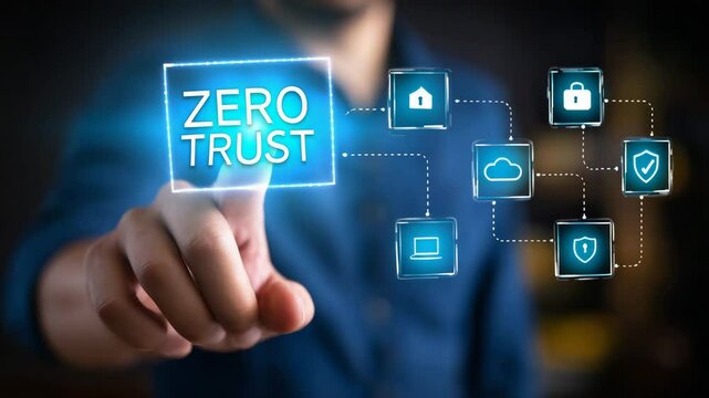 A person illustrating the concept of zero trust in cybersecurity framework.