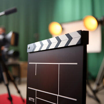 Close-Up of Film Clapperboard on Movie Set