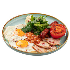 Portion of classic british breakfast with beans