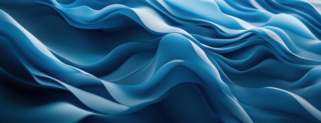 Obraz premium Abstract Blue Fabric Waves: Elegant, flowing, deep blue textile with soft, subtle light highlights creating a luxurious and calming visual texture. : Generative AI