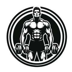 fitness and bodybuilder logo illustration black