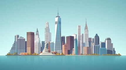 Fototapeta premium Modern skyline reflecting in water with iconic architecture high resolution picture