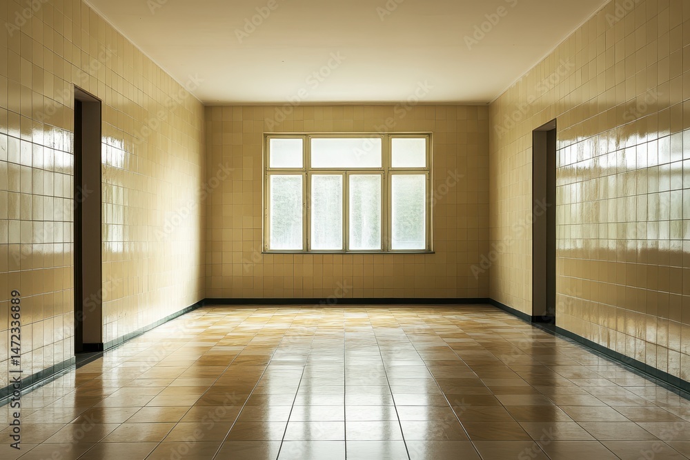 Poster spacious empty apartment interior: modern architectural design with large windows and minimalist aes