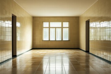 Obraz premium Spacious Empty Apartment Interior: Modern Architectural Design with Large Windows and Minimalist Aesthetic