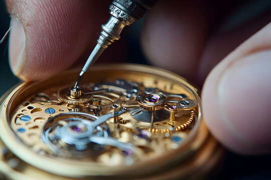 Intricate Watch Mechanism Repair with Precision Equipment - Powered by Adobe