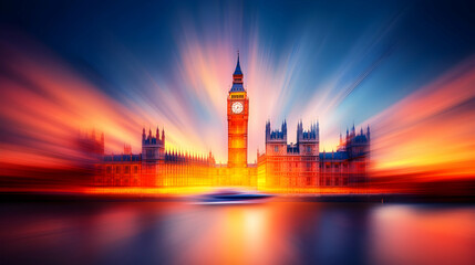 Obraz premium Dynamic sunset view of the Houses of Parliament and Big Ben