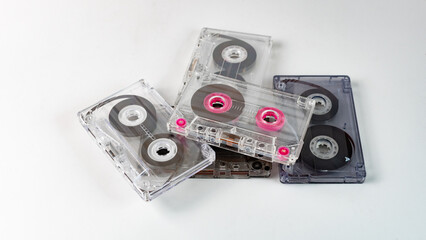 Stack of Vintage Cassette Tapes on White Background