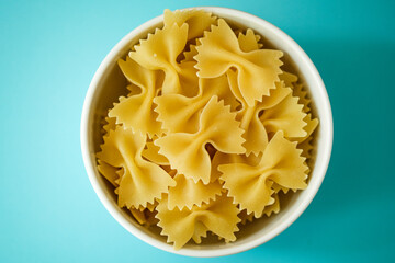 Single Bowl Of Uncooked Italian Healthy Farfalle Pasta