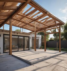 Modern home extension framing, new roof structure, home, work, new build
