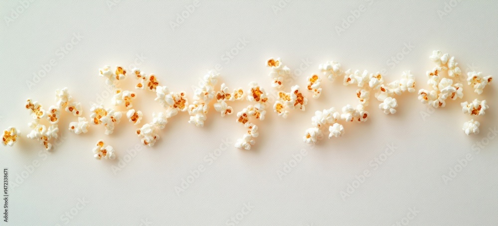 Aufkleber a line of popcorn kernels scattered on a beige background, creating a playful and whimsical design. 
