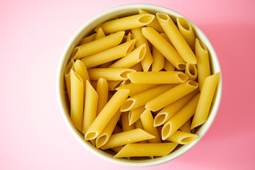 Single Bowl Of Uncooked Italian Style Penne Pasta