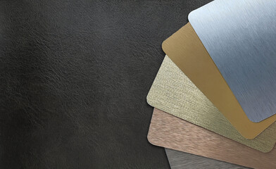 brushed metallic laminated samples swatch containing  silver ,gold ,rose gold ,nickel and copper...