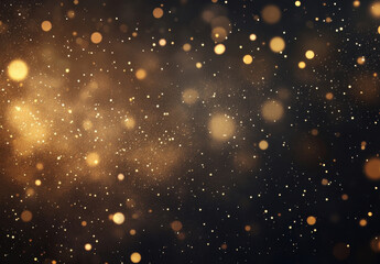Golden glitter particles and bokeh lights swirl on a dark background, creating a luxurious and festive atmosphere, perfect for celebratory designs. : Generative AI