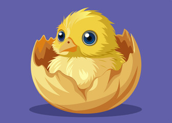 Adorable Baby Chick Emerging from Eggshell Illustration