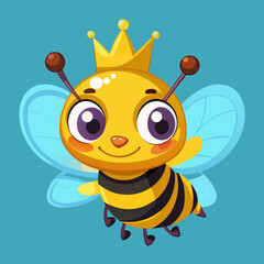 Cute Cartoon Bee Princess Wearing a Golden Crown