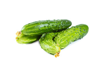 Green fresh cucumbers isolated on white background. Healthy eating.