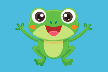 Happy Green Frog Cartoon Character with Big Eyes