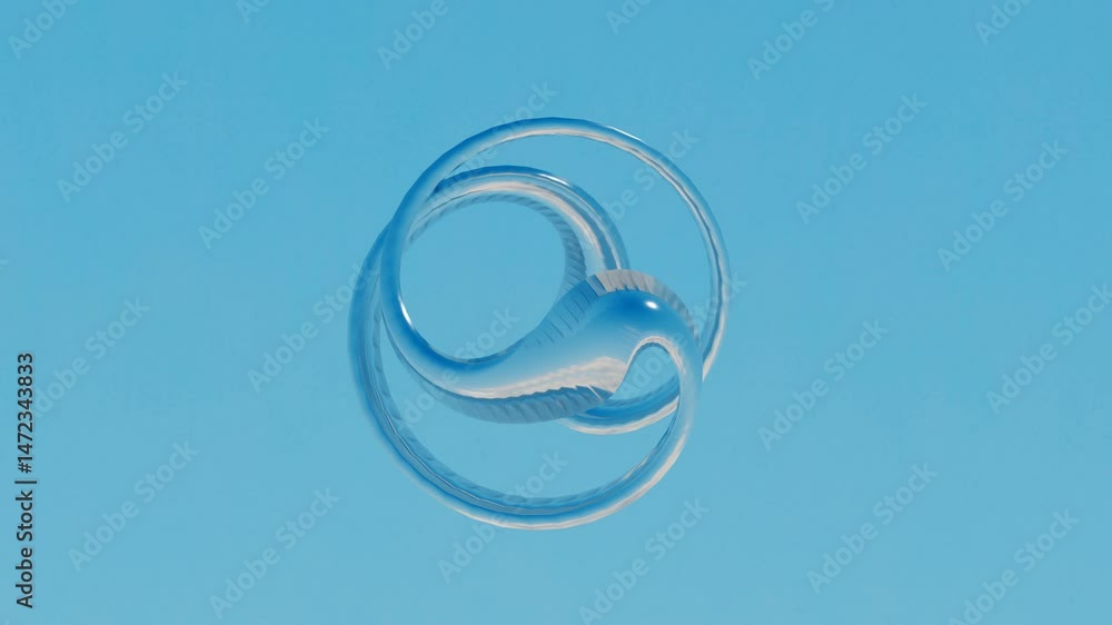 Poster abstract animated background blue color. slowly deforming curled figure on blue background. 3d rende