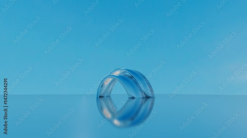 Poster abstract animated background of blue color. deforming curled figure on blue background and with mirr